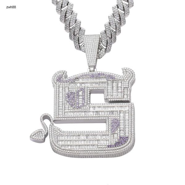 Designer-Schmuck, Acryl-Silber-Buchstabe, Diamant, personalisierter Initial-Anhänger, Moissanit-Kette, kubanische Halskette mit Ice-Out-Kette