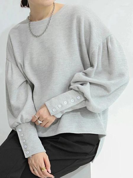 Felpa con cappuccio da donna Felpa da donna Primavera Autunno Moda coreana Elegante Streetwear Allentato Casual O-Collo Pullover Manica lunga a lanterna Lady