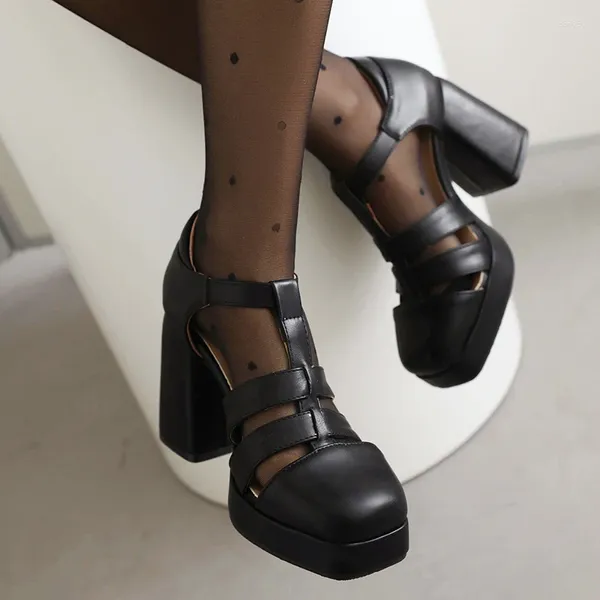 Sandalen 2024 Plus Size T-Tie Weiches Leder ausgehöhlt Super-High Heel Square Toe Open Atmungsaktive Mode Sexy Damen