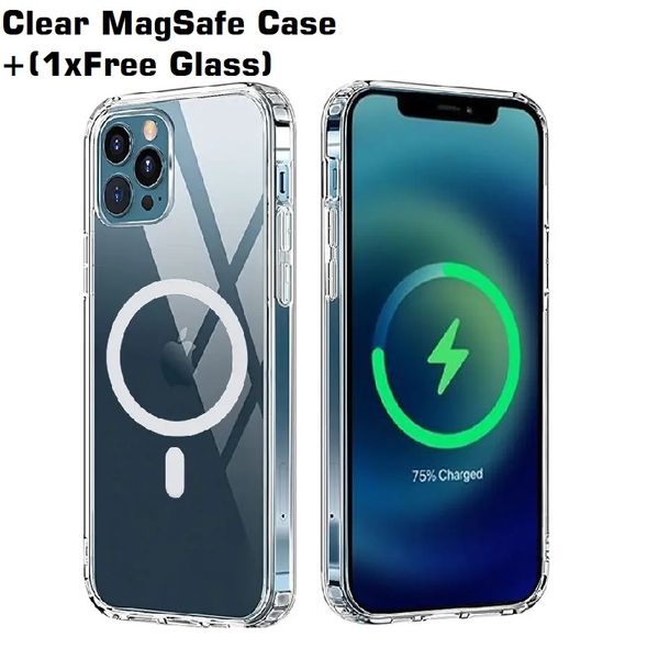 Capa de telefone magnética para iPhone 15 Pro Max Capa traseira transparente com janela pop-up compatível com MagSafe Case 14 Plus 13