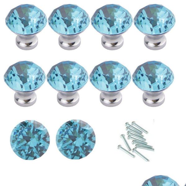 Alças puxa 10 pçs/set azul diamante forma de vidro cristal armário botão der lidar com/para armários cozinha e banheiro gota ot5ui