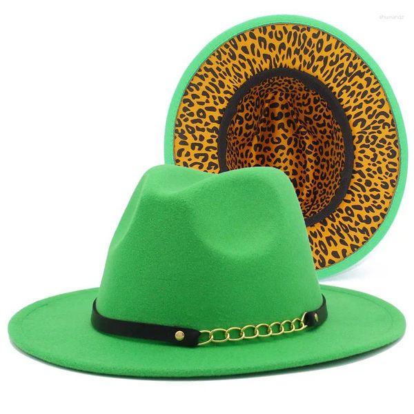 Berretti Cappelli Fedora Donna Uomo Cappellini Trilby Cappelli stile Fedora Cintura in pelle nera Cappello jazz Lady Berretto interno leopardato Feltro Ventilatore