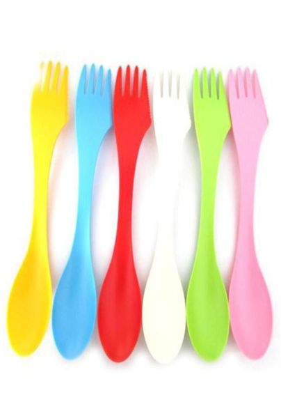 3 em 1 talheres de plástico colher garfo faca conjuntos de talheres utensílios de acampamento spork louça conjuntos de viagem de plástico gadget talheres ferramenta l5894713