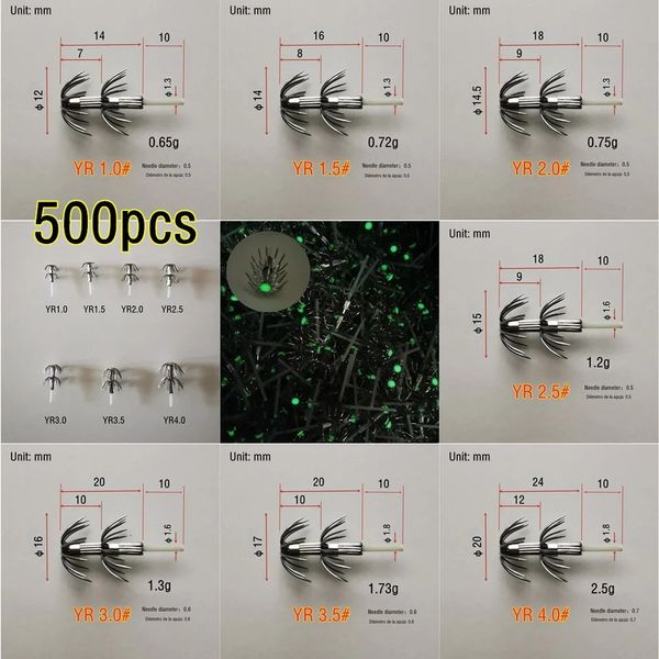 500 Stück Edelstahl-Doppel-Tintenfischhaken mit Faserstange, Regenschirm-Angelhaken, Meer, DIY-Angelköder-Werkzeuge, Jig-Köder-Zubehör, Großhandel 240108