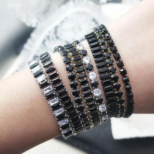 Charm Armbänder Hip Hop Einstellbare Steampunk Schwarz Kristall Tennis Armband Für Männer Frauen Zirkonia Armreif Kette Auf Hand Hippie Punk Geschenke