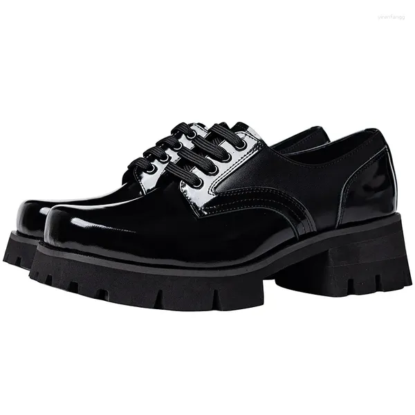 Scarpe eleganti Derby da uomo in pelle verniciata di altezza 5,5 cm, fatte a mano di lusso, originali 2024, eleganti, nere, italiane, sociali