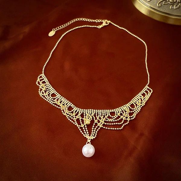 Anhänger Halsketten Metall Mehrschichtige Spitze Quaste Perlenkette Französisch Royal Style Schlüsselbeinkette Frauen