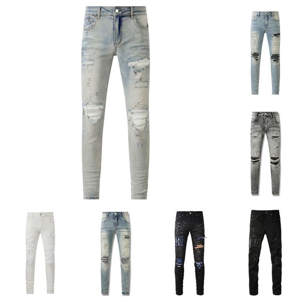 Desginer, lila Jeanshose, Jeans, Herrenjeans, Designer-Herrenjeans, lila, gerade, hautenge, Reißverschluss, weißer Buchstabe, lässiger Weichspüler, mittleres Gewicht, tägliches Outfit, hohe Qualität