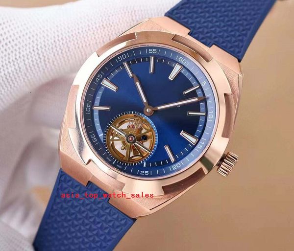 Relógios TWF 4 Style Super Masculino 6000V110R-B733 Caixa em ouro rosa Safira Luminosa 42,5 mm mostrador azul Pulseira de borracha turbilhão CaL.2160 relógio mecânico automático masculino