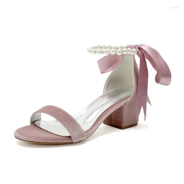 Sandalen, Hochzeitsschuhe für die Braut, niedriger Blockabsatz, offene Spitze, Perlen-Braut-Absätze, formelle Abend-Party-Pumps für Damen mit Absatz