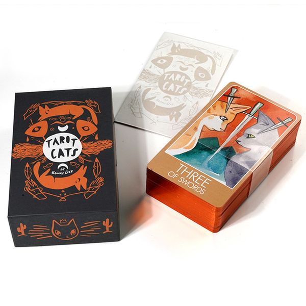 Карты Таро с кошками в твердом переплете, 78 карт, веер с котами, колода Таро, карты с позолоченными краями и буклетом, позолоченные края, стандартный размер 12x7 см