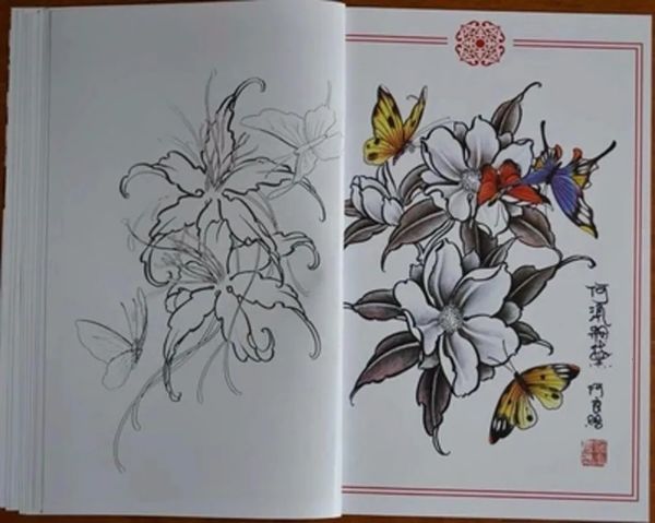 Livro de tatuagem borboleta amor flor tatuagem flores bonito tatoo livros rosa tatuagens livro peônia padrão bordado estêncil 240108