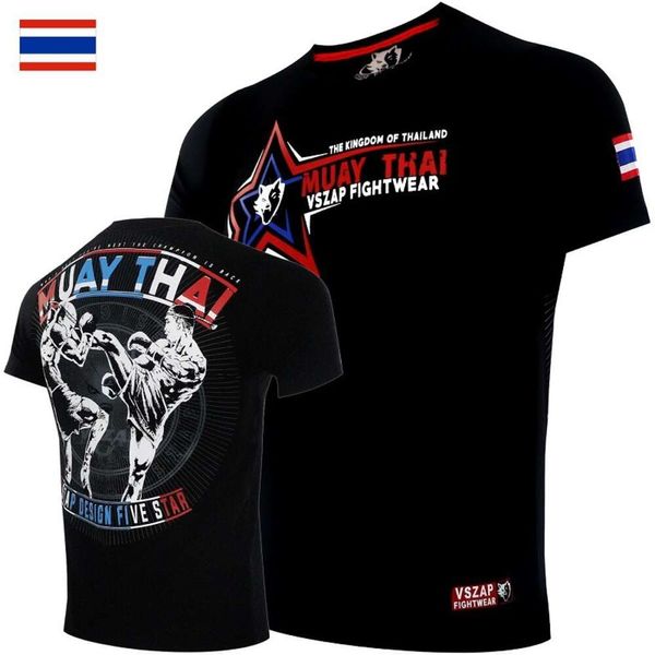 Vszap muay thai luta esportes puro algodão luta camiseta competição fiess treinamento mma duelo chute roupas de combate