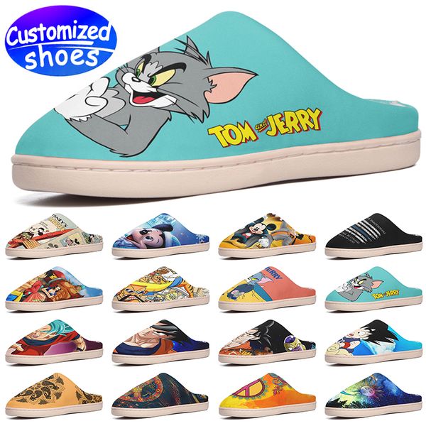 Maßgeschneiderte Schuhe Maßgeschneiderte Hausschuhe Tom und Jerry Dragon Heroes Mouse Plüsch-Sandale Babouche Cartoon-Muster Herren Damen Schuhe Schwarz Rot Weiß Große Größe EUR 34-49