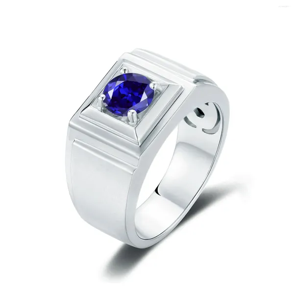 Cluster ringen GEM'S BALLET 925 Sterling Zilver Heren Cocktail Ring 6,5 mm Ronde Lab Grown Sapphire Verlovingscadeau voor hem