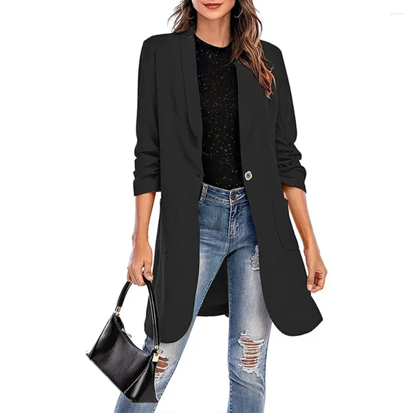 Damen Jacken Blazer Damen Taschenjacke Slim Fit Langarm Koreanischer Stil Femme Büro