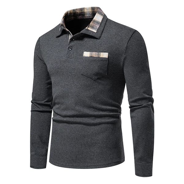 Männer Polo -Shirt Mode Langarm Business Social Male Male Male Male Button Down Kragen Arbeit weiß schwarze Tops Tees 240108