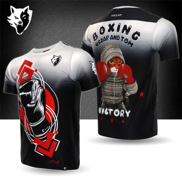 Vszap Boxing Cat Combat Fighting Training Wear T-shirt a maniche corte Competizione da uomo Abbigliamento da allenamento Muay Thai