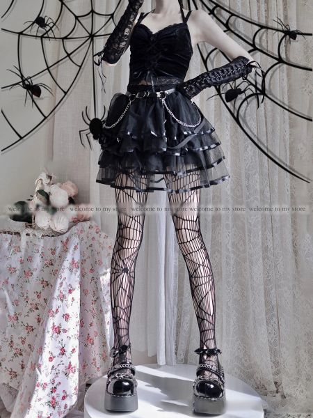 Mulheres meninas goth punk sexy lolita fishnet meia-calça harajuku aranha web padrão collants halloween malha meias