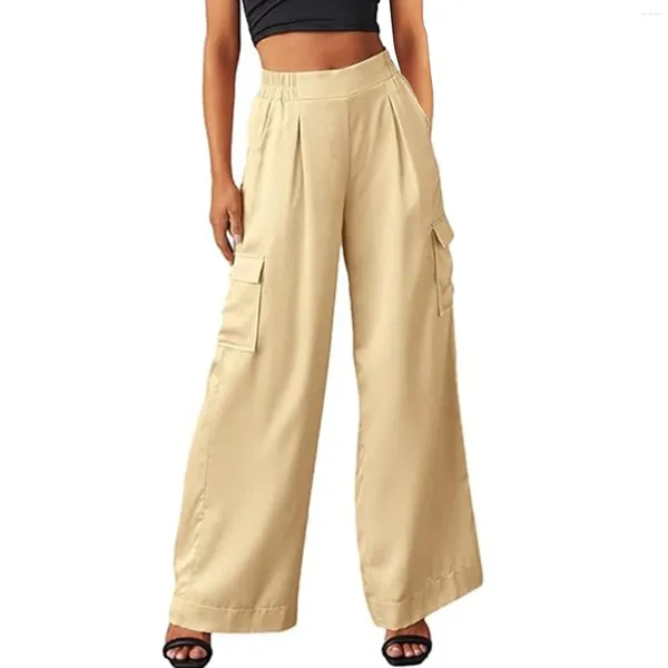 Pantaloni da donna Salopette casual 4 tasche Gamba larga a vita alta Dritto Sciolto Comodo Raso