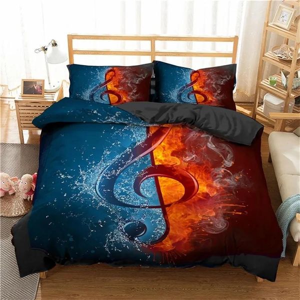 Conjuntos Zeimon Conjunto de cama 3D Música Nota Impresso Home Têxteis Guitarra Padrão Duvet Cover Set Luxo King Size Bedclothes 201021