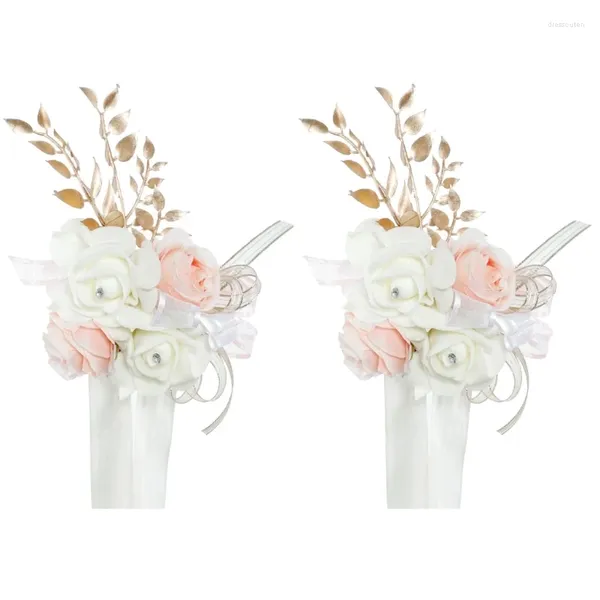 Conjunto de flores decorativas de 2 simulações florais falsas, suprimentos de decoração de casamento para porta de carro artificial