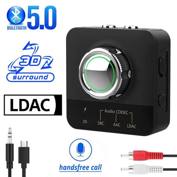 Haut-parleurs Bluetooth 5.0 Récepteur avec Ldac Aac 3D Stéréo Hifi Audio Adaptateur sans fil Musique Rca 3,5 mm Prise Aux pour TV Amplificateur de haut-parleur de voiture