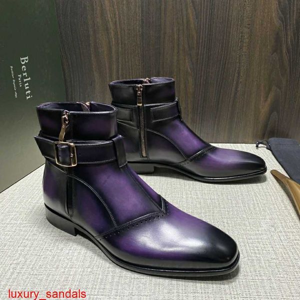 BERLUTI Lederstiefel Herbst/Winter Neue Herren-High-Top-Stiefel Venezia Leder handpoliertes Martin-Stiefel mit doppeltem seitlichem Reißverschluss für Herren HBBY