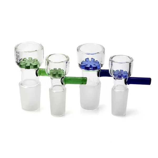 Flor Snowflake Star Screen Herb Slide Tigela de Vidro 10mm 14mm 18mm Tigelas de Filtro Masculino Com Alça Seca Erva Tabaco Bongs Dab Rigs Acessórios para Fumar