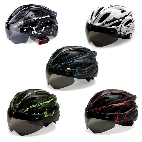 Capacete de bicicleta respirável ciclismo masculino feminino óculos removíveis lente mtb bicicleta de estrada com luz led 240108