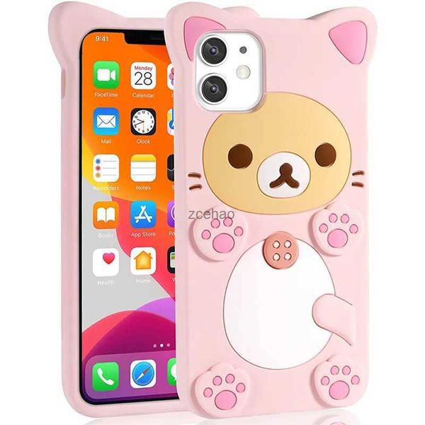 Custodie per cellulari 3D Simpatico cartone animato Orso rosa Kawaii Custodia morbida in silicone per IPhone 14 Plus 13 11 15 Pro Max 12 Mini XS XR X IPones 14Pro Funny CoverL240105