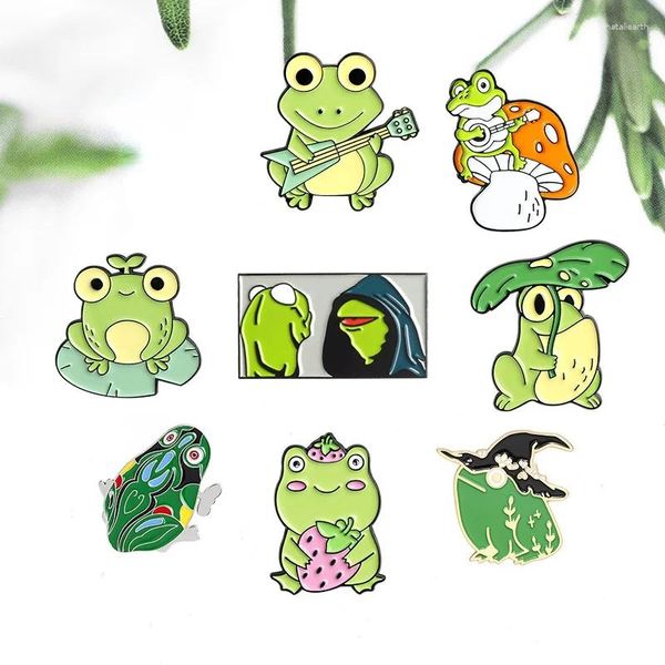 Broches bonito sapo esmalte pinos dos desenhos animados animal verde para mulheres mochilas roupas lapela pino engraçado emblema jóias presente atacado