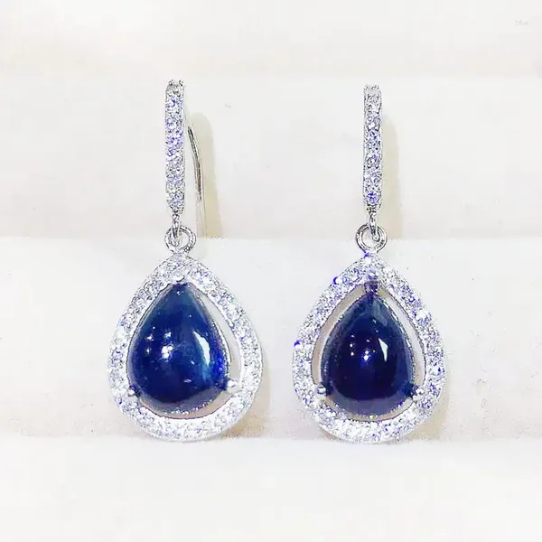 Dangle Küpeler Doğal Gerçek Siyah Safir Damla Küpe Stili 925 STERLING Gümüş 1.3CT 2 PCS Taş İnce Takı X231067