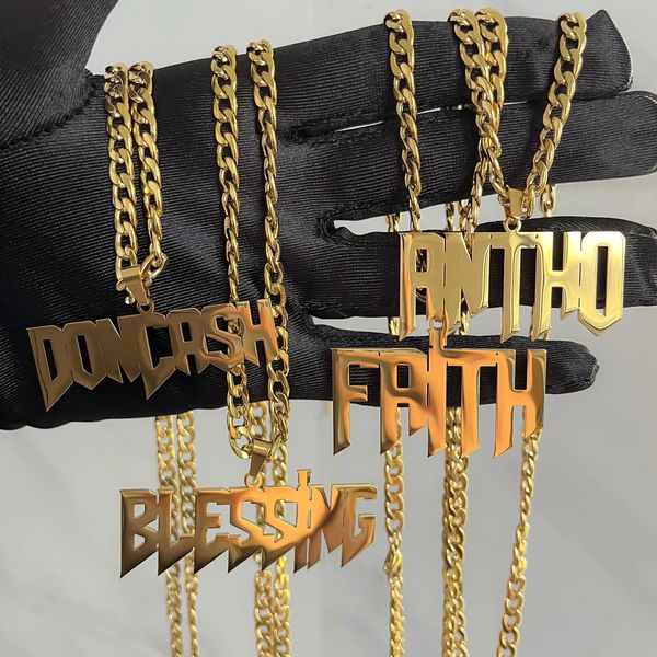 Collana personalizzata a catena cubana da 4mm7mm mobile in oro 18 carati con nome grande pendente in acciaio inossidabile gioielli hip-hop per uomini regali 240106