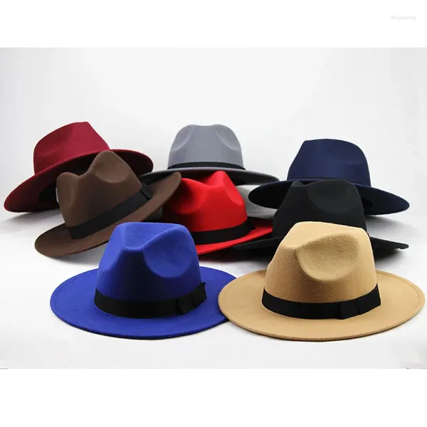 Berretti Cappello Fedora elastico classico in tinta unita traspirante Cappelli jazz in feltro di lana unisex Cappello elegante trilby Panama a tesa larga