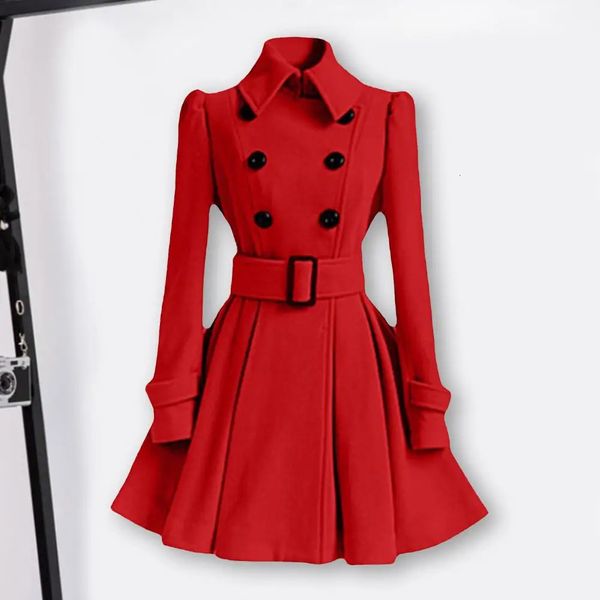 S-XXL moda clássico inverno casaco grosso europa cinto fivela trench coats duplo breasted outerwear casual senhoras vestido casacos 240108