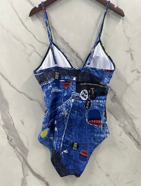 Costumi da bagno stampati blu denim Costumi da bagno interi firmati Moda Monokini Set bikini sexy Costumi da bagno donna Cinturino push up Costumi da bagno Marca Biquinis Spedizione veloce