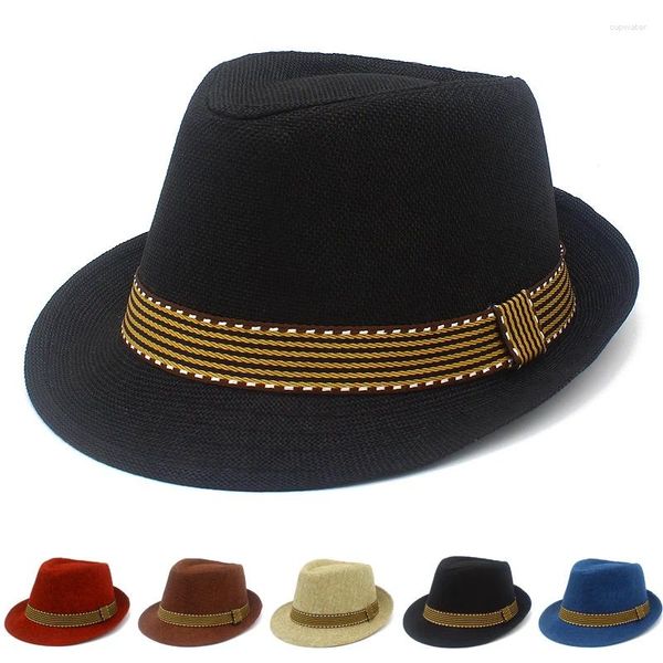 Berets Strohhut Männer Fedora Hüte Trilby Caps Panama Sommer Jazz Cowboy Atmungsaktive Strand Sonnenhut Kappe