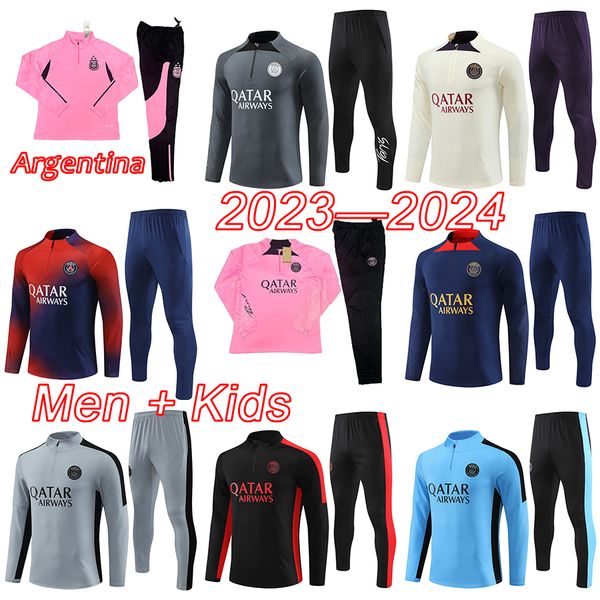 Arjantin Trailsuits 2023 PSGS Erkekler Futbol Terzini Çocuk Futbol Kitleri 23 24 Paris Mbappe Futbol Eğitim Takip Kiti 2024 Tuta Chandal Survetement Ayağı