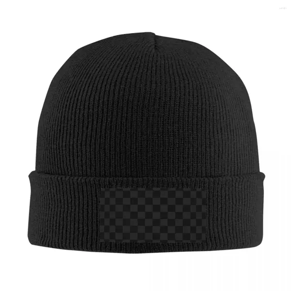 Berets cinza escuro preto xadrez crânios gorros bonés moda inverno quente chapéus de malha unisex adulto padrão xadrez bonnet