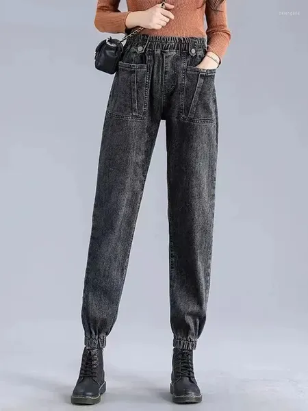 Jeans femininos mulheres tamanho grande 25-38 streetwear jogger denim calças coreano elástico cintura alta baggy harem casual vintage reto vaqueros