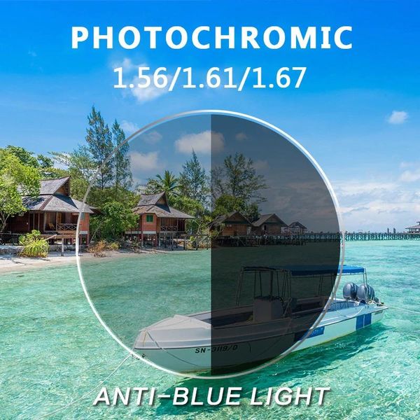 Occhiali da sole di qualità Anti raggi di luce blu fotocromatici 1.56 1.61 1.67 Prescrizione Cr39 Resina Asferiche Lenti per occhiali Miopia Occhiali da sole Lenti