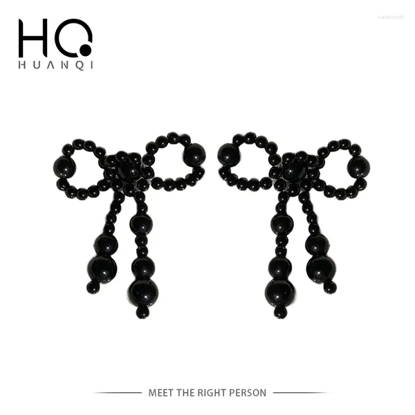 Серьги-гвоздики HUANQI 2024, прозрачные акриловые серьги ручной работы с бантом из бисера, прозрачный кристалл для женщин и девочек, вечерние ювелирные изделия, подарки