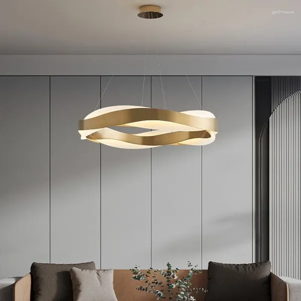 Lampadari Modern Gold Acrilico Acciaio inossidabile Lucido Led Lampadario da soggiorno Nero Lampada da pranzo Decorazione Illuminazione interna