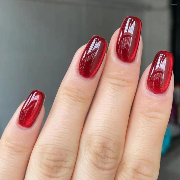 Unghie finte 24 pezzi unghie finte rosse glitterate con design semplice balletto corto stampa a bara su punte artistiche a copertura completa indossabili