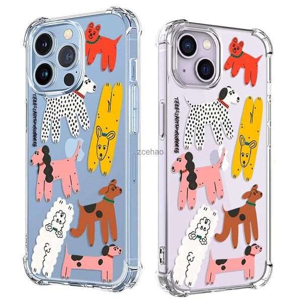 Casos de telefone celular Caixa de telefone de cachorro colorido coreano para iPhone 14 13 12 11 Pro X XS XR Max 7 8 Plus SE 2020 2022 Mini à prova de choque macio claro TPU CoverL240105