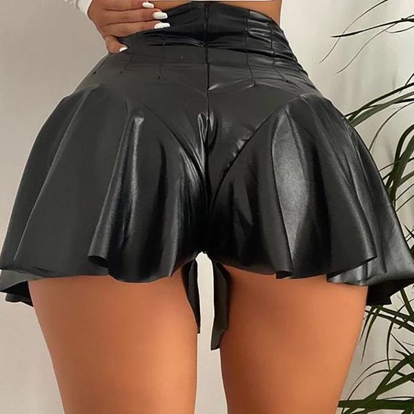 Saias sexy mulheres mini shorts saias de couro pu aline zíper plissado calças cintura alta festa clubwear látex streetwear nightwear outfits