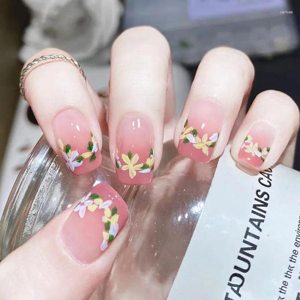 Unhas falsas pequenas impressão primavera verão estilo suave desgaste beleza das unhas produtos destacáveis adesivo reutilizável suprimentos falsos cola arte