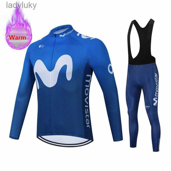 Radtrikot-Sets Winter-Radsportbekleidung Movistar Langarm-Bekleidung Reittrikot-Set Thermofleece Maillot Ropa Ciclismo Invierno Warm haltenL240108