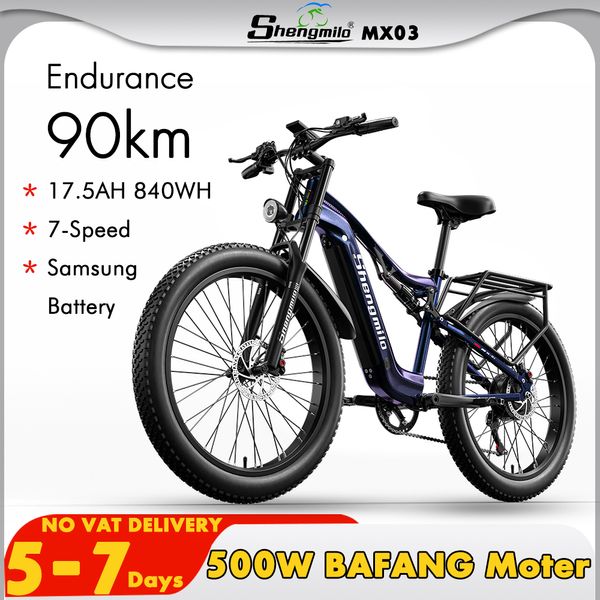 Shengmilo MX03 Mountain Bike Elettrica da 26 Pollici 1000W PEAK BAFANG Motore Shimano Full Sospensione Fat Tire Bicicletta 48V 17.5AH SAMSUNG E-Bike 840WH MTB Ciclomotore da Città